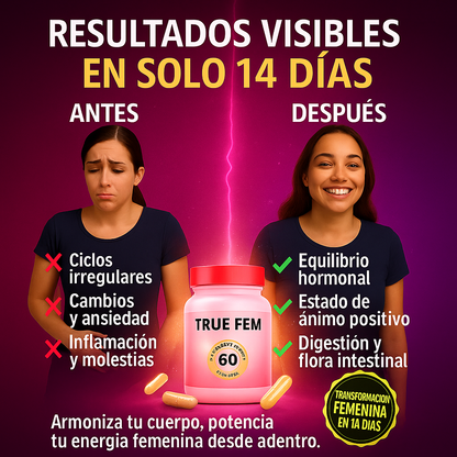TrueFem™️ – Cápsulas Probióticas con Vitaminas para Equilibrio Hormonal