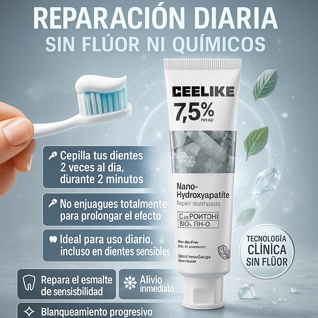 Ceelike™️ – Pasta Dental de Hidroxiapatita que Repara el Esmalte, Blanquea y Elimina la Sensibilidad al Instante 🦷