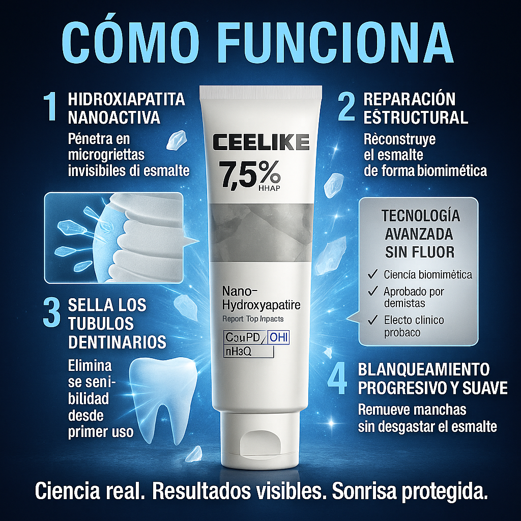 Ceelike™️ – Pasta Dental de Hidroxiapatita que Repara el Esmalte, Blanquea y Elimina la Sensibilidad al Instante 🦷