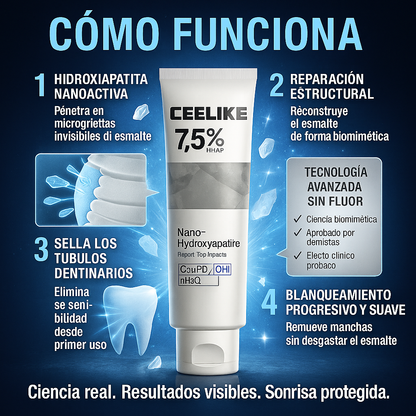 Ceelike™️ – Pasta Dental de Hidroxiapatita que Repara el Esmalte, Blanquea y Elimina la Sensibilidad al Instante 🦷